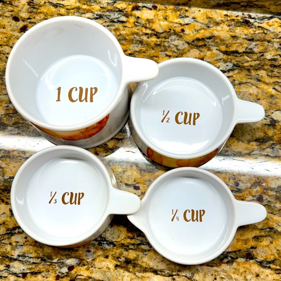 Set of (4) Stacking Measuring Cups - Fall, Thanksgiving, Pumpkin Theme - Ceramic - Picture 4 of 12